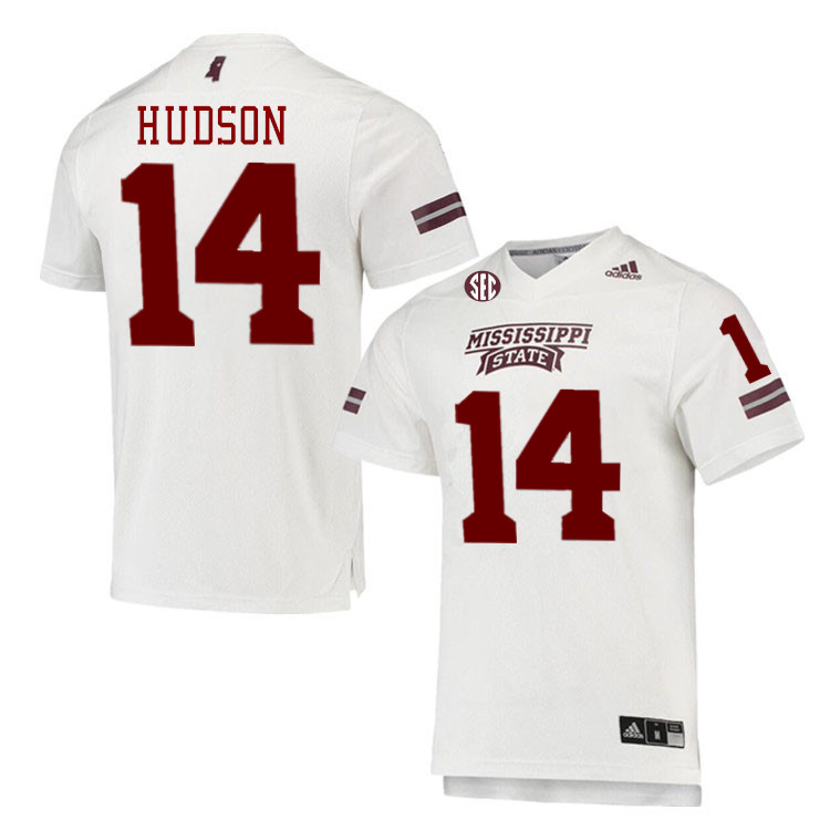 Men #14 Trent Hudson Mississippi State Bulldogs College Football Jerseys Stitched-White